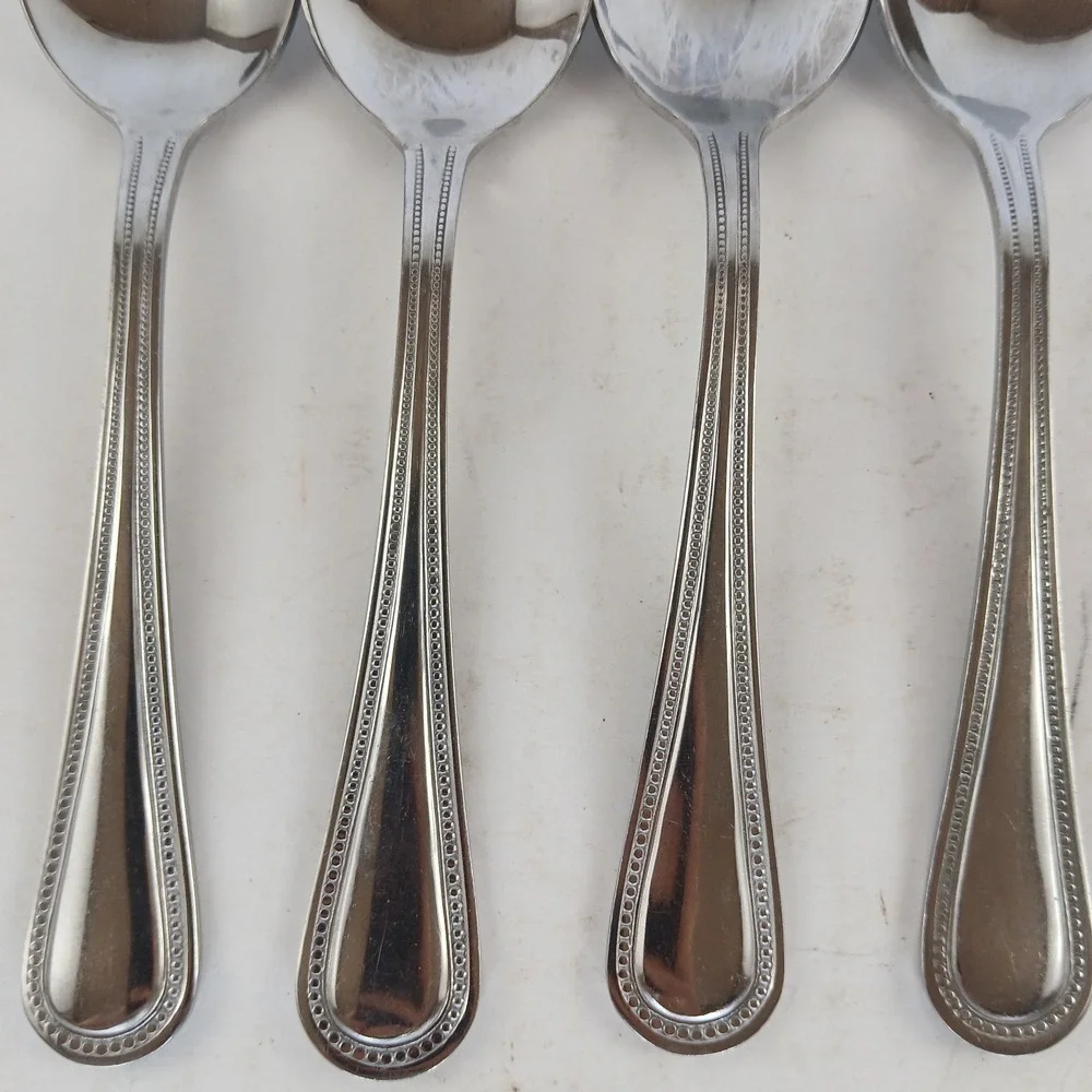Gibson BEADED Stainless Flatware - Set of 6 Place Oval Teaspoon Glossy